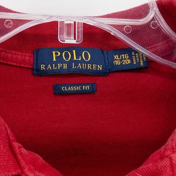 Polo Ralph Lauren Boys XL 18-20 Classic Fit Red Long Sleeve Polo Shirt Navy Pony - Picture 3 of 6